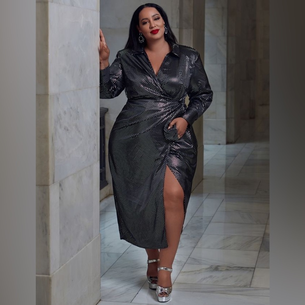 Eloquii Sparkle satin wrap dress